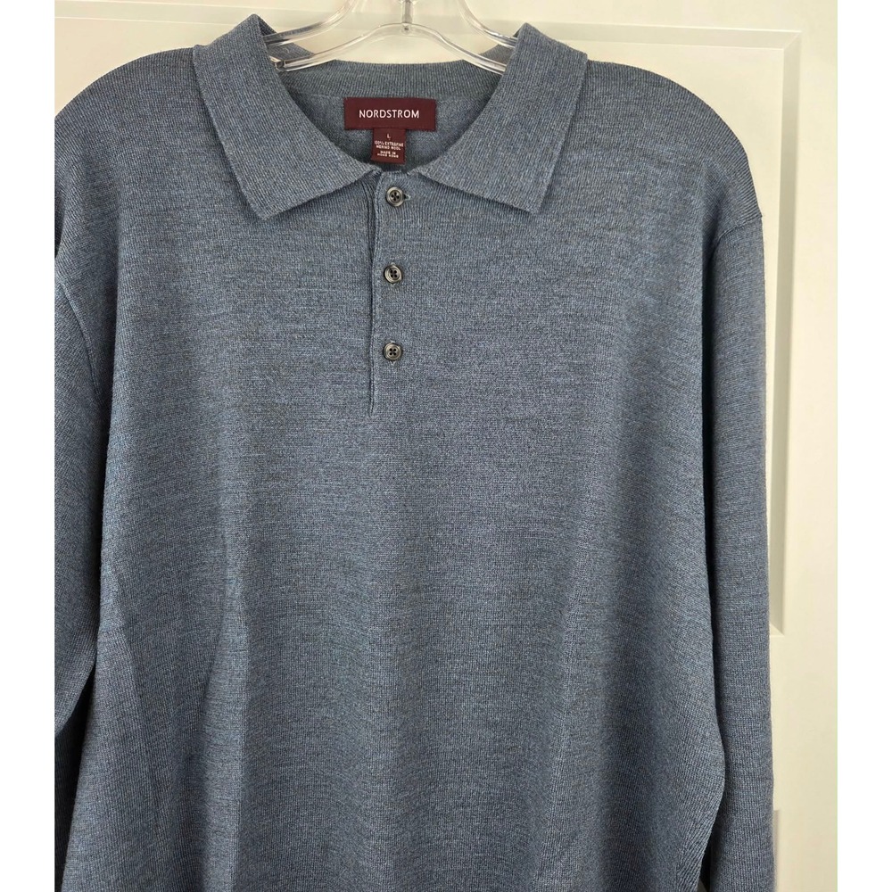 Nordstrom Mens Long Sleeve Polo Sweater Size‎ Large 100% Extrafine Merino Wool
